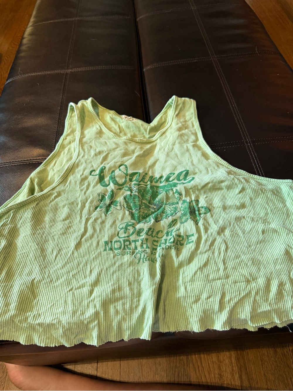 Garage Light Green Ribbed Crop Tank with Green Graphic